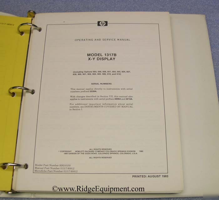 Hp 1317B x-y display operating & service manual