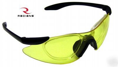 Radians strike force amber safety glasses w/rx insert