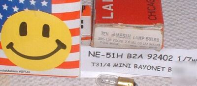 Ne-51H NE51H B2A neon glow brass lamp bulb nos box/10