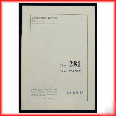 Tektronixtek 281 tdr pulser manual w/schematics