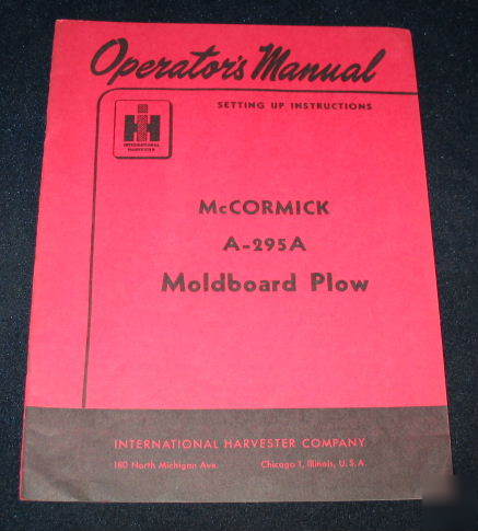 Ih intl harvester no a 295A moldboard plow