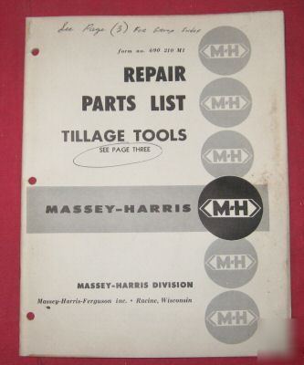  massey-harris tillage tools repair parts list manual