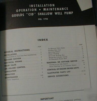 Goulds pumps service & parts manual 100+/- pages c.1950