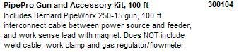 Miller 300104 pipepro gun and accessory kit, 100 ft