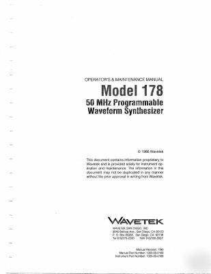 Wavetek 178 waveform synthesizer op/service manual cd
