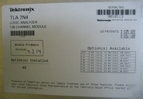 Tektronix TLA7N4 tla 7N4 logic analyzer with option 6S