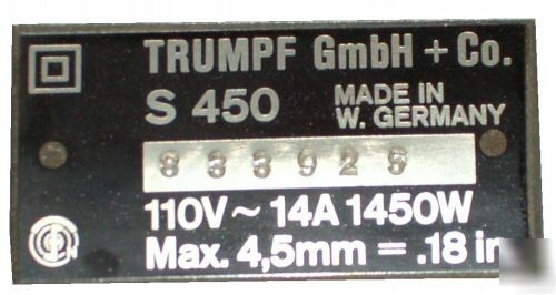 Used trumpf model S450 shear, 110 volts, hand held